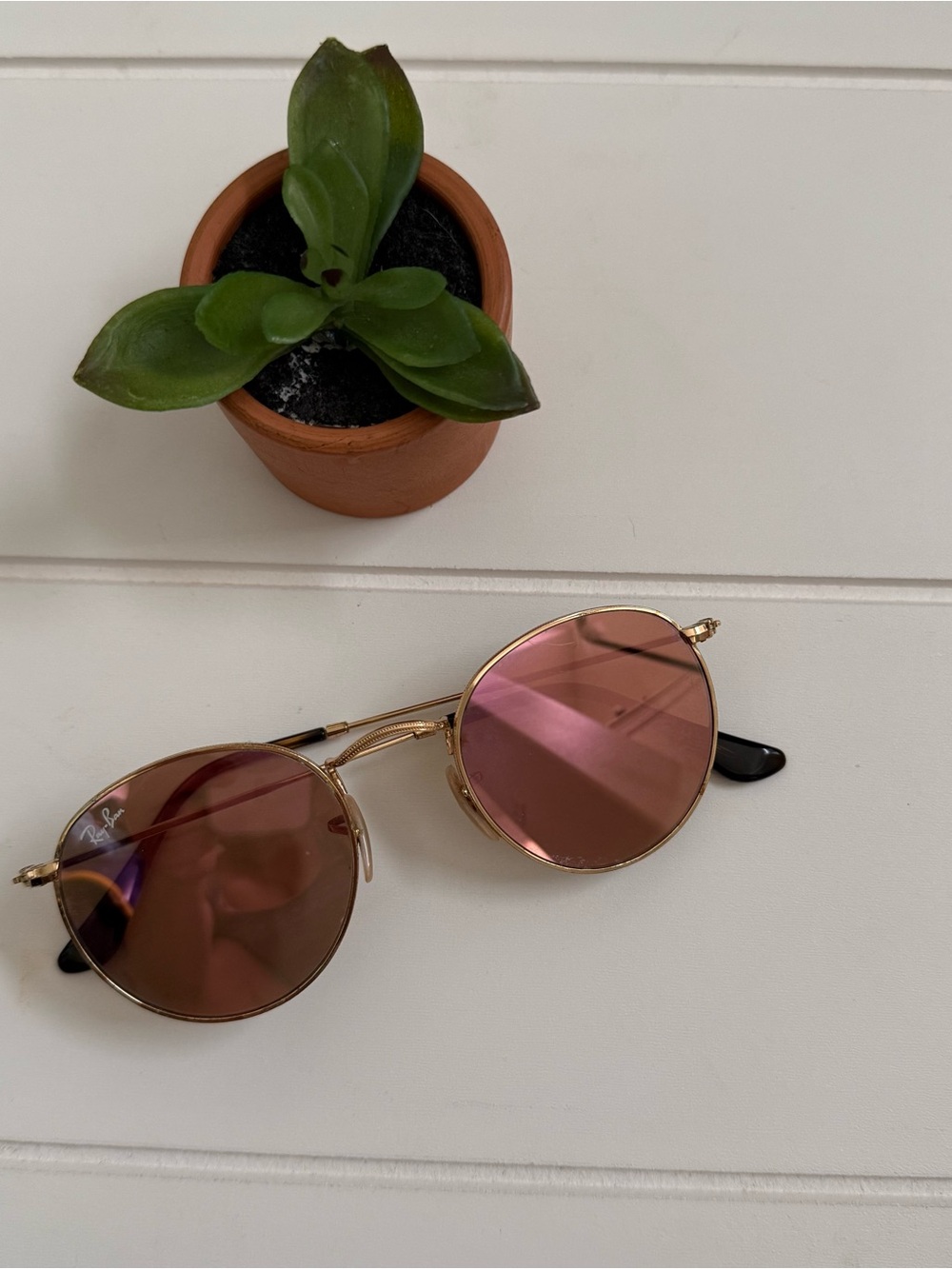 Ray-Ban Gold Frame Sunglasses with Pink Lenses